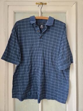 Pebble Beach Blue Grid Polo Shirt Men’s M Mercerized Cotton